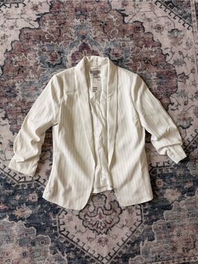 H&M White Blazer with Black Pinstripes